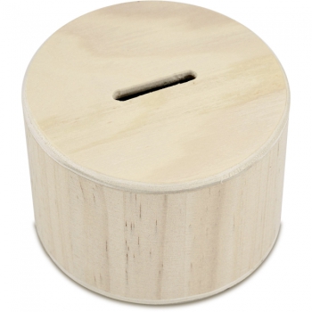 Holz-Spardose -rund- ø9x6cm mit 3 Füßen