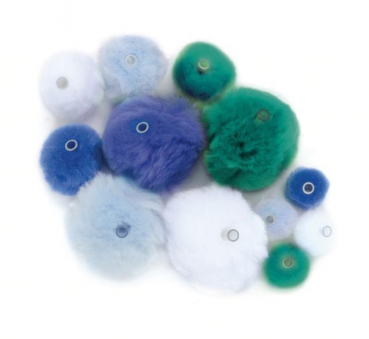 Acryl Pompons mit Öse ca 45 St blau mix