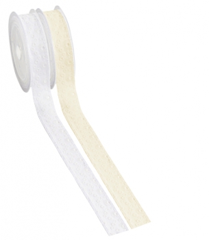 Deko-Band Bl&uuml;ten durchbrochen 27mm x 15m weiss