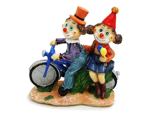 Clownpaar auf Fahrrad 13x6x15,5cm